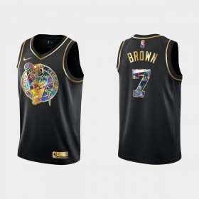 Dres Boston Celtics Jaylen Brown 7 Nike 2021-22 Crno Golden Edition 75th Anniversary Diamond Swingman